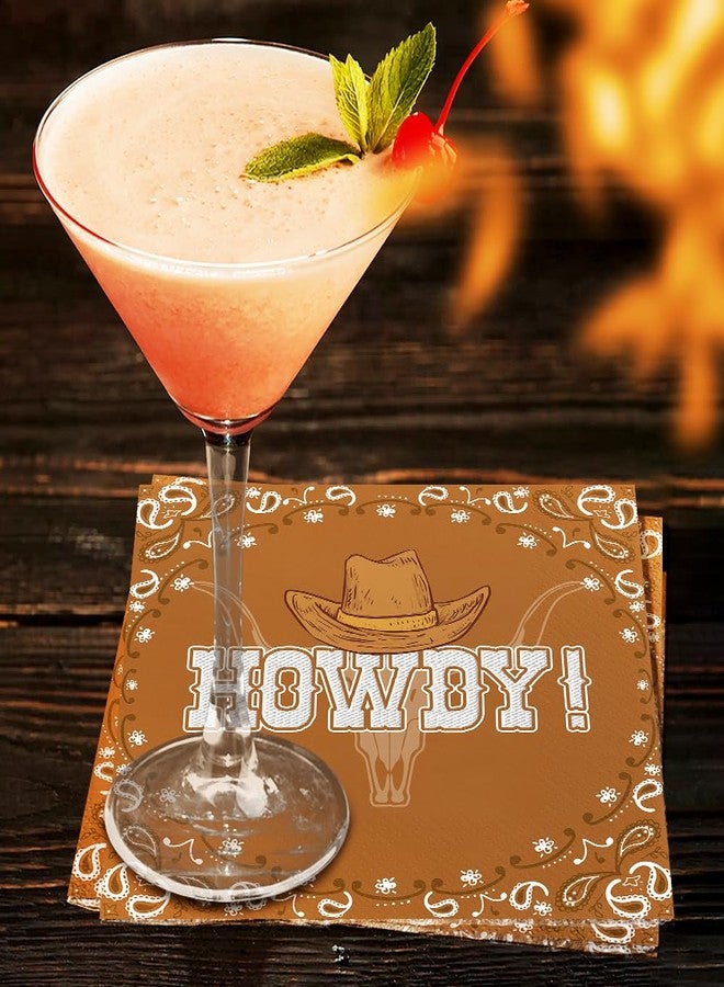 JOYGATHER Western Cowboy - 50PCS Brown Cocktail Napkins, 3-Ply Disposable Paper 6.5x6.5 Inches HOWDY Wild West Rodeo Bandana Birthday Decorations, Baby Shower, Bachelorette, Party Men & Women - Image 5